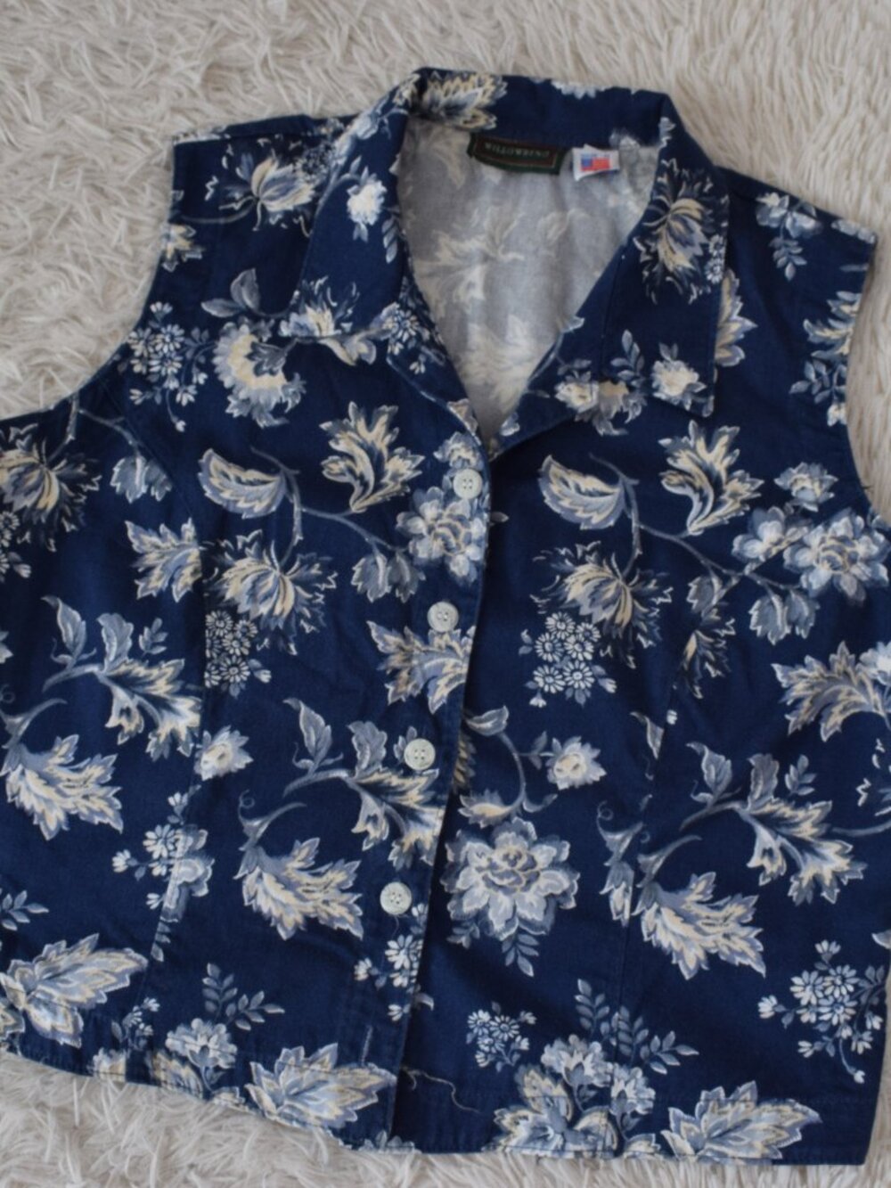 Vintage 90s Crop Floral Cotton Shirt by WILLOWBEND | size XL